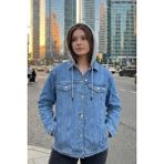 Twister Bck J67-01 Penye Kapşonlu Oversize Kadın Kot Ceket Mavi - XL