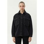 Twister Bg J66-01 Black Black Cep Detaylı Oversize Kadın Kot Ceket Siyah - XL
