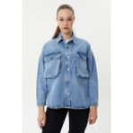 Twister Bg J66-02 Middle Blue Cep Detaylı Oversize Kadın Kot Ceket Açık Mavi - XS