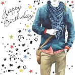 Twizler Erkek için Happy Birthday kartı gümüş folyolu ve benzersiz sulu boya efektli - erkekler için doğum günü kartı - doğum günü kartı - müzik doğum günü kartı