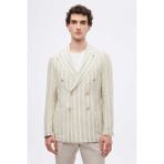 Twn Slim Fit Bej Armürlü %100 Keten Kruvaze Kumaş Ceket 4EC04TL134882 - 6 Drop - 52
