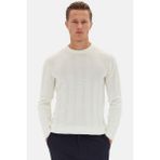Twn Slim Fit Ekru Rib Örgü Kazak Erkek Bisiklet Yaka Modern Stil Cepli - 2XL