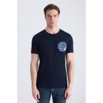 Twn Slim Fit Lacivert Petek Örgü %100 Pamuklu T-Shirt 4EC1438311202