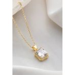 Two Arts Jewelry Kadın 925 Ayar Gümüş Dikdörtgen Zirkon Taşlı Kolye | Hediye Kutusunda Altın 45 Cm