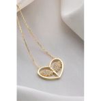 Two Arts Jewelry Kadın 925 Ayar Gümüş Melek Kanadı Ve Kalp Zirkon Taşlı Kolye | Hediye Kutusunda Altın 45 Cm