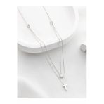 Two Arts Jewelry Kadın 925 Ayar Gümüş Üç Taşlı Haç Kolye | Hediye Kutusunda Gümüş 45 Cm