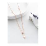 Two Arts Jewelry Kadın 925 Ayar Gümüş Üç Taşlı Haç Kolye | Hediye Kutusunda Pembe 45 Cm