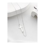 Two Arts Jewelry Kadın 925 Ayar Gümüş Yan Haç Kolye | Hediye Kutusunda Gümüş 45 Cm