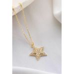 Two Arts Jewelry Kadın 925 Ayar Gümüş Yıldız Zirkon Taşlı Kolye | Hediye Kutusunda Altın 45 Cm