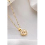 Two Arts Jewelry Kadın 925 Ayar Gümüş Yuvarlak Güneş Işığı Zirkon Kolye | Hediye Kutusunda Altın 45 Cm