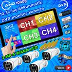 Twogo 4 ADET AHD 2MP WARM LEDLİ KAMERA DVR DOKUNMATİK 10.36 İNÇ MONİTÖR 12 VOLT 256 GB