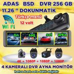 Twogo 4 KAMERALI 11.26'' DOKUNMATİK DVR AYNA MONİTÖR 256 GB * 12 VOLT * ADAS-BSD* WİFİ