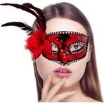 Twox Çocuk Kırmızı Renk Yandan Tüylü Güllü Gümüş Taşlı Pullu Maske 20X22 cm