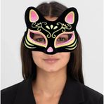 Twox Çocuk Siyah Renk Süet Kaplama Üzeri Pembe Sarı Simli Kedi Maskesi 17x14 cm