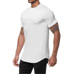 TX Apparel Erkek fitness tişörtü, uzatılmış kenar çizgisi, egzersiz için dar oturan spor tişörtü, Beyaz, XXL