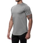 TX Apparel Erkek fitness tişörtü, uzatılmış kenar çizgisi, egzersiz için dar oturan spor tişörtü, Gri, XXL