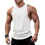 TX Apparel Erkek Tanktop Fitness Stringer Low Cut Off Kolsuz Yelek Vücut Geliştirme T-Shirt Kas Tişörtü, Beyaz, S
