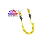 TY Tech 65w Çoklu 4in1 USB Type-C ve Lightning Android Auto - CarPlay Sprial Kısa Şarj Ve Data Kablosu 1.5M