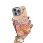 Tybiky iPhone 11 ile uyumlu cep telefonu kılıfı, parlak suni elmas kamera kılıfı, renkli, retro yağlı boya tablolar, koruyucu kılıf, baskılı kelebek, çiçek kılıfı, iPhone 11 ile, pembe kelebek