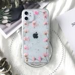 Tybiky iPhone 11 Kılıf Gerçek Çiçekler Cep Telefonu Kılıfı Şeffaf Kauçuk Kristal Koruyucu Kılıf El Yapımı Renkli Kurutulmuş Çiçek Tarzı Case Cover Apple iPhone 11 için. Bir Çember Çiçek Pembe