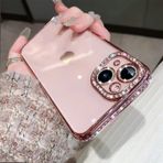 Tybiky iPhone 11 Pro için Cep Telefonu Kılıfı Silikon Parıltılı Şeffaf Koruyucu Kılıf TPU Bumper Şeffaf Kaplama Parlak Suni Elmas Parlak Tampon Cep Telefonu Kılıfı iPhone 11 Pro için Pembe Altın