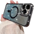 Tybiky iPhone 11 Pro için kılıf, mücevher elektronik kaplama çizilmeye karşı dayanıklı koruyucu kılıf, elmas kaplı renk geçişli cep telefonu kılıfı, MagSafe Magnetism koruyucu kılıf, iPhone 11 Pro için, Far Peak mavi