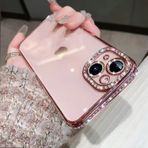 Tybiky iPhone 11 Pro Max ile uyumlu, silikon parıltılı şeffaf koruyucu kılıf, TPU tampon kaplama, parlak suni elmas parlak cep telefonu kılıfı, iPhone 11 Pro Max için, pembe altın