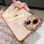 Tybiky iPhone 12 Pro için Cep Telefonu Kılıfı Silikon Parıltılı Şeffaf Koruyucu Kılıf TPU Bumper Şeffaf Kaplama Parlak Suni Elmas Parlak Tampon Cep Telefonu Kılıfı iPhone 12 Pro için Altın