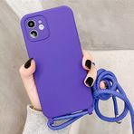 Tybiky iPhone 12 Pro Max için Cep Telefonu Zinciri Kılıf Naylon Omuz Askısı Silikon Cep Telefonu Kılıfı iPhone 12 Pro Max için Şık Bant Kordonlu Asmak için Koruyucu Kılıf iPhone 12 Pro Max için, Mor