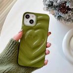 Tybiky iPhone 12 Pro Max uyumlu cep telefonu kılıfı, sade tek renkli, üç boyutlu katlanmış kalp dokulu koruyucu kılıf, yumuşak, uzun ömürlü TPU düşmeye karşı dayanıklı kılıflar, zeytin yeşili