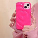 Tybiky iPhone 12 uyumlu cep telefonu kılıfı, sade tek renkli, üç boyutlu katlanmış kalp dokulu koruyucu kılıf, yumuşak, uzun ömürlü TPU düşmeye karşı dayanıklı kılıf, parlak gül kırmızısı
