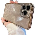 Tybiky iPhone 13 için Cep Telefonu Kılıfı Silikon Bling Kaplama Parlak Suni Elmas Parlak Tampon ve Kamera Objektifi Tasarımı Cep Telefonu Kılıfı Case Glitter Koruyucu Kılıf Kapak iPhone 13 için Altın