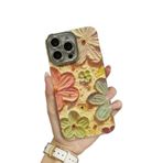 Tybiky iPhone 13 ile uyumlu cep telefonu kılıfı, parlak suni elmas kamera kılıfı, renkli, retro yağlı boya tablolar, koruyucu kılıf, baskılı kelebek, çiçek kılıfı, iPhone 13 ile, turuncu-çiçek