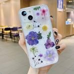 Tybiky iPhone 13 Kılıf Gerçek Çiçek Şeffaf Ultra İnce Silikon Kauçuk Jel Kuru Çiçekler Ölümsüz Çiçekler Tampon Cep Telefonu Kılıfı Yumuşak TPU Koruyucu Kılıf iPhone 13 için, Lila Beyaz Çiçekler