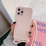 Tybiky iPhone 13 Pro için cep telefonu zinciri kılıf naylon omuz askısı yumuşak silikon cep telefonu kılıfı iPhone 13 Pro için cep telefonu kılıfı şık bant kordonlu asmak için koruyucu kılıf iPhone 13 Pro için, kum pembesi