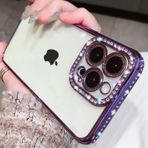 Tybiky iPhone 13 Pro Max ile uyumlu, silikon parıltılı şeffaf koruyucu kılıf, TPU tampon kaplama, parlak suni elmas parlak cep telefonu kılıfı, iPhone 13 Pro Max için, lila