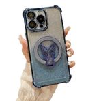 Tybiky iPhone 14 manyetik cep telefonu kılıfı, renk geçişli parıltılı kaplama kılıf, 4 köşe, darbeye dayanıklı, çizilmeye karşı dayanıklı, yumuşak TPU koruyucu kılıf, 3D kelebek ayaklı, Far Peak mavi