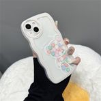 Tybiky iPhone 14 Plus ile uyumlu, sevimli kıvırcık dalgalı çerçeve şekli, darbeye dayanıklı cep telefonu kılıfı, çiçekli hayvan baskısı, çizilmeye karşı koruyucu kılıf, TPU tampon kılıf, ayıcık