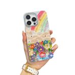 Tybiky iPhone 14 Pro ile uyumlu cep telefonu kılıfı, parlak suni elmas kamera kılıfı, renkli, retro yağlı boya tablolar, koruyucu kılıf, baskılı, kelebek, çiçek kılıfı, kız çocukları ve kadınlar için,