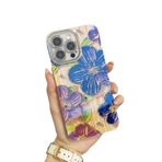 Tybiky iPhone 15 ile uyumlu cep telefonu kılıfı, parlak suni elmas kamera kılıfı, renkli, retro yağlı boya tablolar, koruyucu kılıf, baskılı kelebek, çiçek kılıfı, iPhone 15 ile, mor çiçek