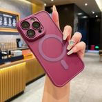Tybiky iPhone 15 Pro Max ile uyumlu, don manyetik çekim şeffaf koruyucu kılıf, Mag-Safe şarj cep telefonu kılıfı, yumuşak düşmeye karşı tampon kılıf, lens folyolu, şarap kırmızısı