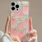 Tybiky Kılıf iPhone 12 Pro Max ile Uyumlu Cep Telefonu Kılıfı Çiçekler Moda Kiraz Baskı Vintage Çiçekler Çiçek Desenli Darbeye Dayanıklı Silikon Cep Telefonu Kılıfı Tampon Dalgaları Çizilmeye dayanıklı iPhone 12 Pro Max Pembe Laleler