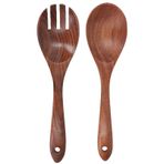 Tyenaza Acacia Tahta Çatal ve Kaşık Seti, Salata Atma ve Karıştırma Servisleri Yemek Kaşığı Spork Seti