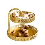 Tyenaza Altın Kek Standları Set, Çift Katmanlı Pasta Tepsisi Dekoratif Bakır Altın Bisküvi Tatlı Düğün Doğum Günü Partisi Bebek Duş Kutlama Ev Dekorasyonu Için Ekran Plakası(Leaf Shape)