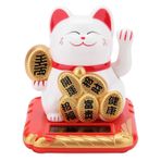 Tyenaza Güneş Enerjili Maneki Neko Şanslı Kedi Şanslı Zenginlik Karşılama Kedi Güneş Enerjili Sevimli Kedi Sallanan Kollu Ev Sergisi Araba Dekoru (Beyaz)
