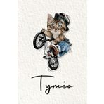 Tyméo: Cahier personnalisé avec prénom Tyméo | Cadeau d'anniversaire pour enfant, garçon, homme, copain ... | Chat à bicyclette | 110 pages lignée, Petit Format 6x9 pouces (15,24 x 22,86 cm)