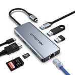 Tymyp 8'i 1 arada USB C Hub, USB C Bağlantı İstasyonu, 4K-HDMI, 2xUSB 3.0, USB 2.0, SD/TF Okuyucu, Gigabit Ethernet, 100W PD, Mac Air/Pro ve Daha Fazla Tip-C Cihazında Kullanım