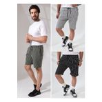 tynemode Erkek Regular Fit Gri Siyah Haki Çizgili Pamuklu Yazlık Şort 3'lü