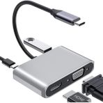 Type-C HDMI VGA USB 3.0 Type 4in1 Video Dönüştürücü USB Adaptör Gri Tc-26 Notebook ve Macbook ile Uyumlu