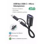 Type-C + Micro Usb 2’Si 1 Arada Otg Kablo Usb 3.0 Tak & Çalıştır